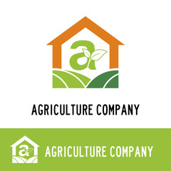 Initial a letter with land, leaves and house icon for Agriculture Farm house company logo concept idea