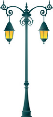 Pole post with illumination lantern, street lamp