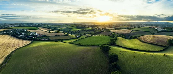 Printed roller blinds Meadow, Swamp Sunset over Farmlands and Fields from a drone, Devon, England, Europe