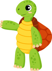 Funny turtle aquatic creature pointing by hand