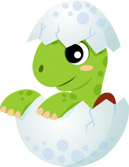 Sea turtle hatching out of egg, cartoon character