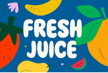 Wall Poster frame quotes lettering text fresh juice quote alphabet letters vector illustration