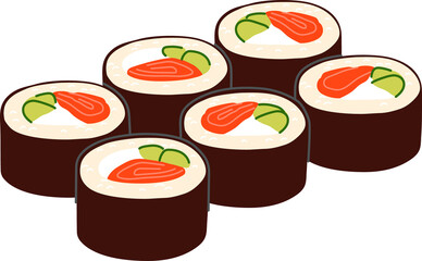 Futomaki roll in nori seaweed, sushi fastfood set