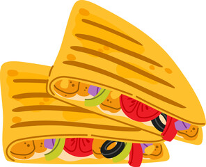 Burrito with meat and vegetables, fastfood snack