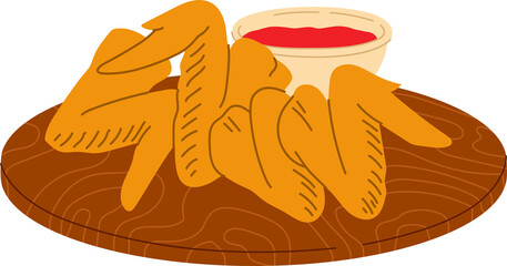 Fried chicken wings fastfood with ketchup on plate