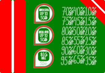 10%,15%, 20%,25%, 30%, 40%, 50%, 60%, 70%, 80%, 90% Discount. Sale tags set vector badges template. Sale offer price sign. Special offer symbol. Discount promotion. Discount badge shape. Vector design