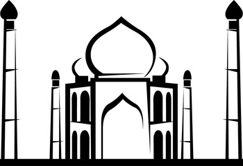 Muslim mosque with dome and crescent moon isolated