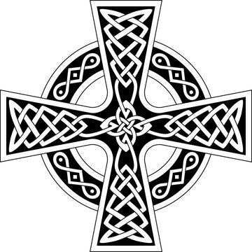 Celtic ringed cross with trefoil knots isolated