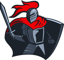 Templar knight in metal helmet and breastplate