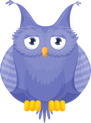 Cartoon eagle-owl smart bird, childish owlet fowl