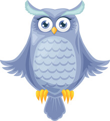 Blue owl wisdom symbol isolated wise cartoon bird