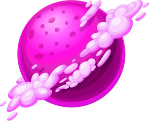 Alien fiction world, purple magma planet in clouds