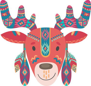 Aztec deer animal face mask with tribal ornament