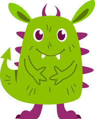 Funny alien, green monster with tail, scary alien