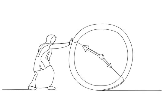 recommend clip art: Cartoon of muslim business woman Push Clock Businessman. Deadline Concept. Continuous line art style