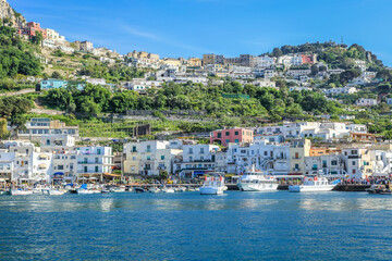 Fototapeta na wymiar Idyllic Capri island harbor landscape, Amalfi coast of Italy, Europe