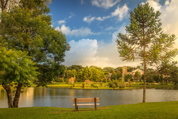 Southern Brazil countryside and lake landscape at peaceful sunset
