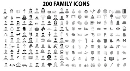 200 family icons set in flat style for any design vector illustration