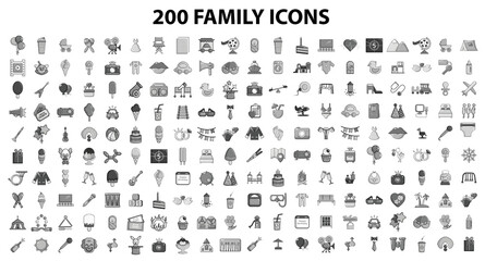 Naklejka na ściany i meble 200 family celebration icons set in cartoon style for any design vector illustration