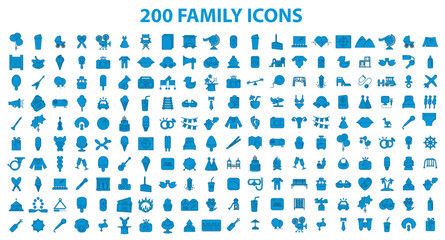 200 family celebration icons set in cartoon style for any design vector illustration