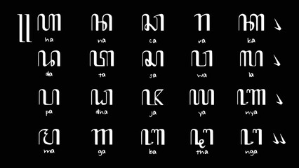 Black and white Javanese traditional alphabet