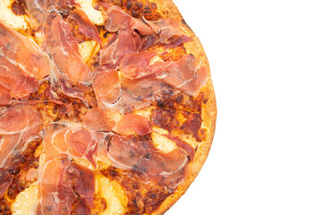 Pizza with prosciutto or parma ham pizza on white background