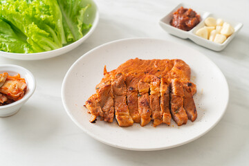 grilled pork marinated Kochujang sauce in Korean style with vegetable and kimchi