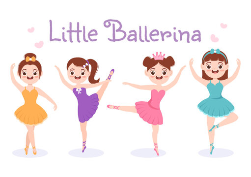 Cute Little Ballerina Template Hand Drawn Cartoon Flat Illustration Female Dancing Wearing Tutu Costumes on Stage Design