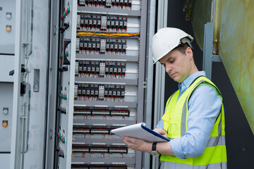 A team of experts checked the operating voltage range while inspecting the electrical switchboard.