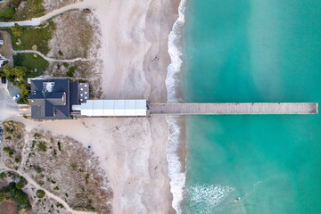 Straight down view of the fishing pier at Wrightsville Beach, North Carolina
