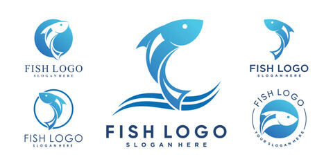 Set of fish logo design template with creative idea