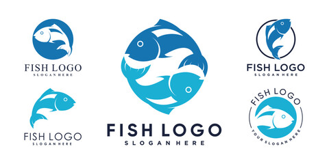 Fototapeta na wymiar Set of fish logo design template with creative idea