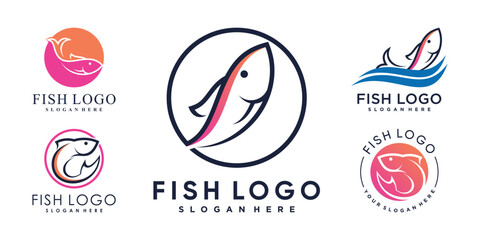Set of fish logo design template with creative idea