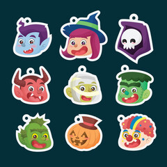 Obraz premium Halloween characters face stickers element cartoon hand drawn collection