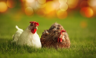 The agriculture young hen on outdoor background