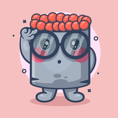 smart ikura sushi food character mascot with think expression isolated cartoon in flat style design
