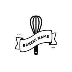 Pastry bakery logo icon template with banner ribbon