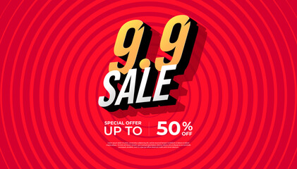 9.9 Shopping day Poster or banner. 9.9 Mega sale banner template design for social media and website.
