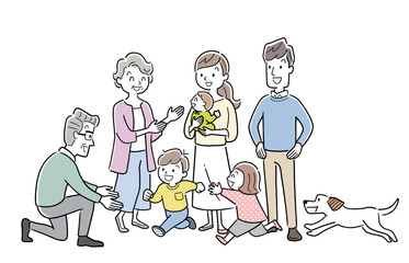 ベクターイラスト素材：3世代家族
