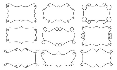 set of vintage frames isolated, borders and labels .hand drawing withe background