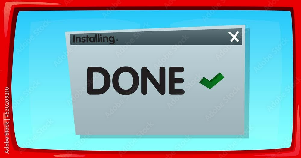 Fototapete Abstract cartoon screen with Done text and Checkmark in an install window. Computer Software. Video message of a screen displaying an installation window.