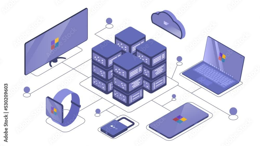 Poster cloud computing technology video concept. database or cloud storage for transferring information to 