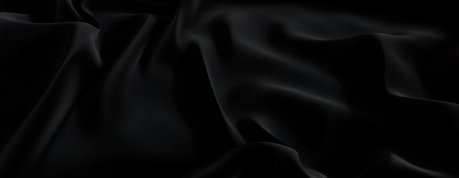 Wavy Surface Texture. Black Fabric Wallpaper with Ripples.