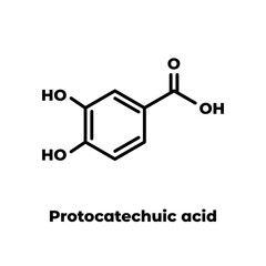Protocatechuic acid (PCA) green tea antioxidant molecule. Skeletal formula on white background.