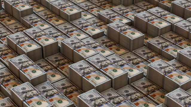 Prosperity concept Wallpaper with Money Bundles of One Hundred Dollar Bills.