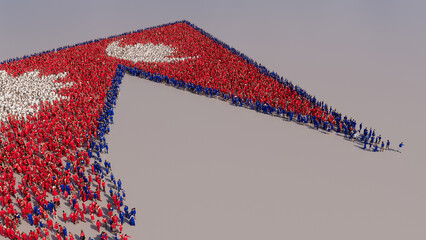 Nepali Flag formed from a Crowd of People. Banner of Nepal on White.