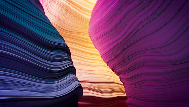 Abstract 3D Render with Natural, Wavy Surfaces. Modern Pink and Yellow Background.