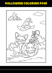 Halloween coloring page for kids. Line art coloring page design for kids.
