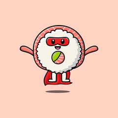 Cute sushi superhero character flaying illustration cartoon vector in concept flat modern style