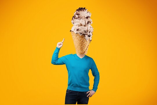 Person with tasty ice-cream instead of head